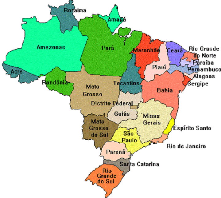 Mapa do  Brasil e seus estados