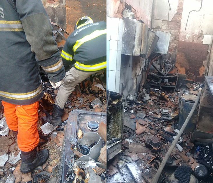 Bombeiros fazem o rescaldo do incêndio em cozinha de pensão em Teresina