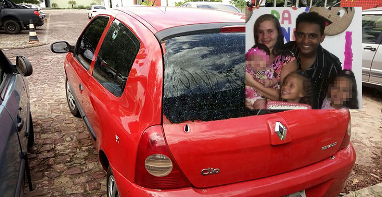 O carro onde a família de Evandro estava. Emilly morreu atingida por dois tiros
