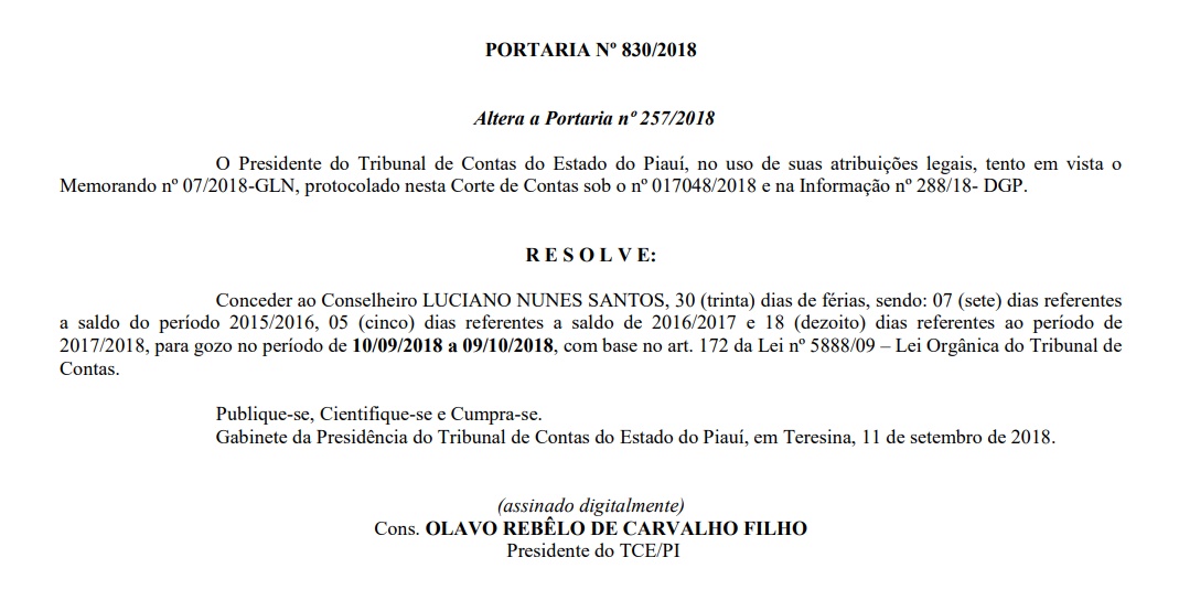 O pedido de férias do conselheiro Luciano Nunes