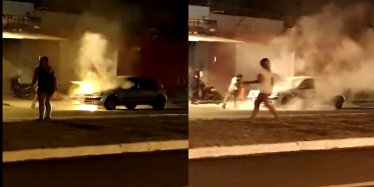 Carro pega fogo na Avenida Gil Martins