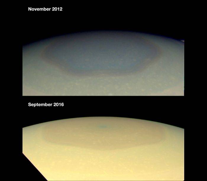 Pólo Norte de Saturno mudou de cor nos últimos anos