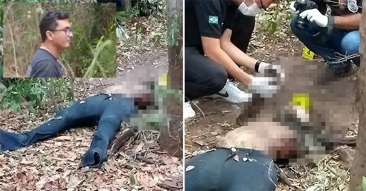 Perito examina o corpo de Camila Abreu. O capitão-PM Alisson Wattson, no detalhe