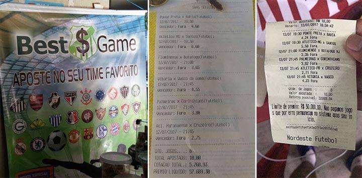 O cartaz anuncia o jogo e os bilhetes das apostas