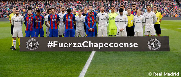 Real Madrid e Barcelona homenagearam a Chapecoense