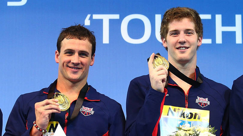Nadadores olímpicos dos Estados Unidos Ryan Lochte e Jimmy Feigen