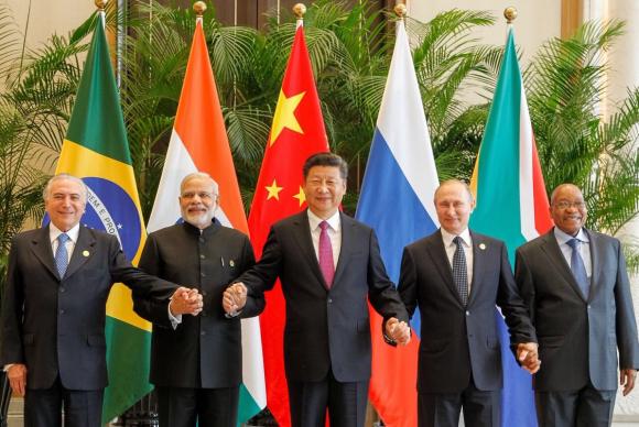 Líderes do Brasil, Rússia, Índia, China e África do Sul, países que integram o Brics.