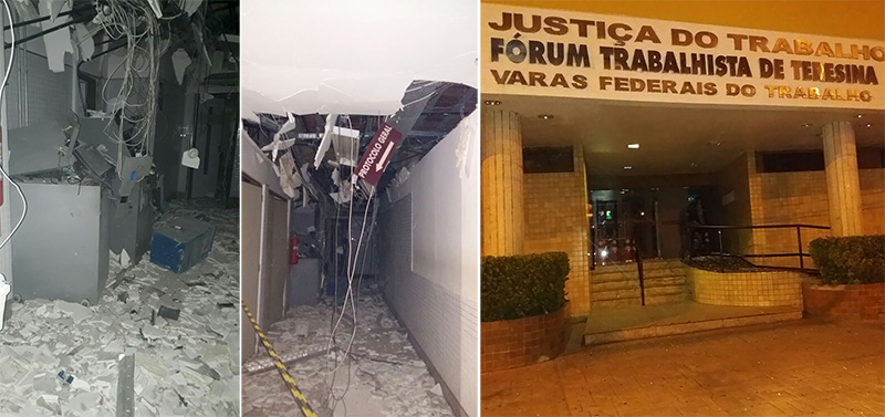 Assaltantes explodem caixas eletrônicos na sede da Justiça do Trabalho, no Centro de Teresina