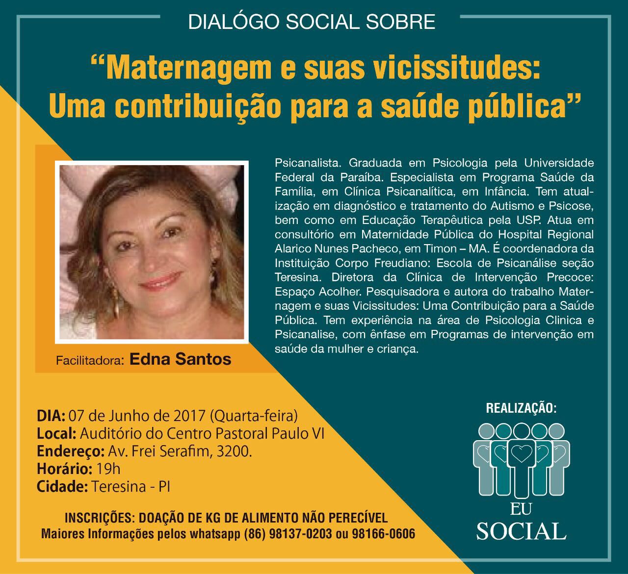 Edna Santos falará sobre maternagem