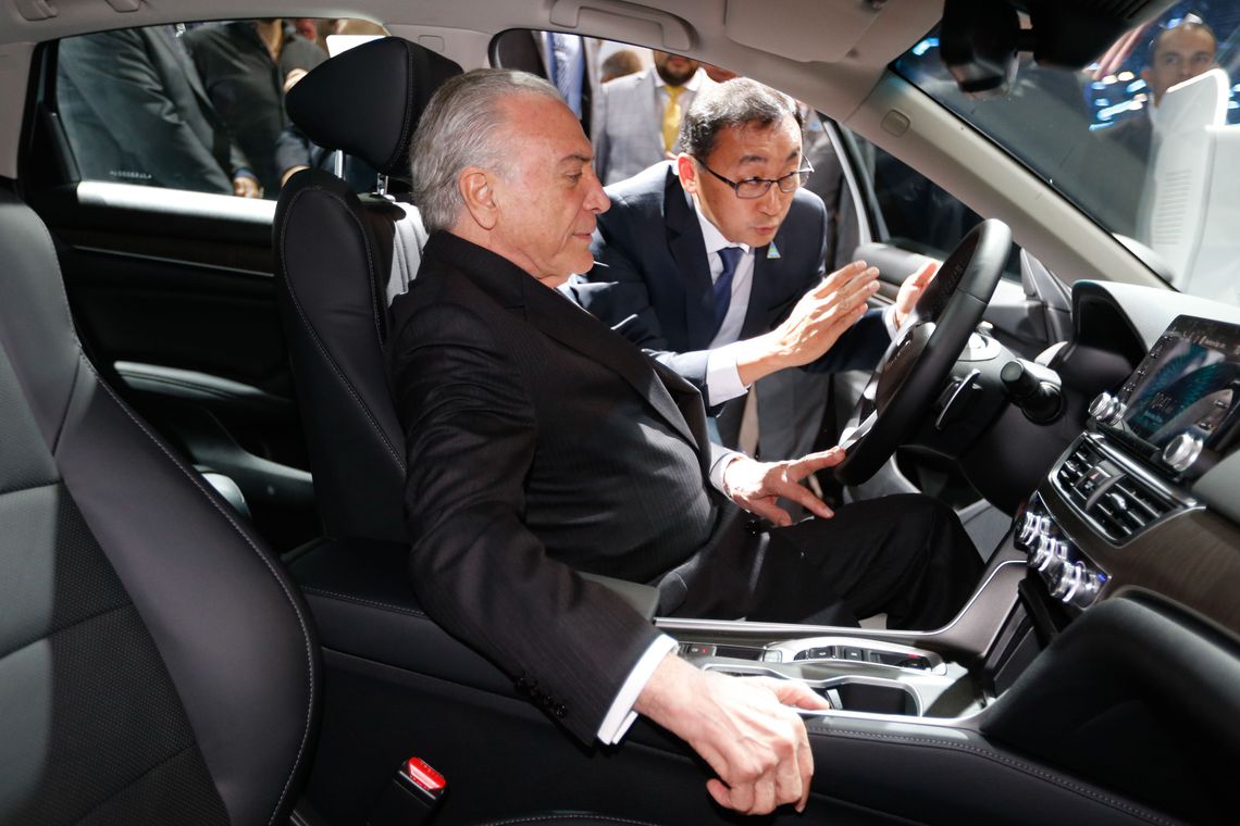 O presidente Michel Temer na abertura da 30ª edição do Salão Internacional do Automóvel de São Paulo
