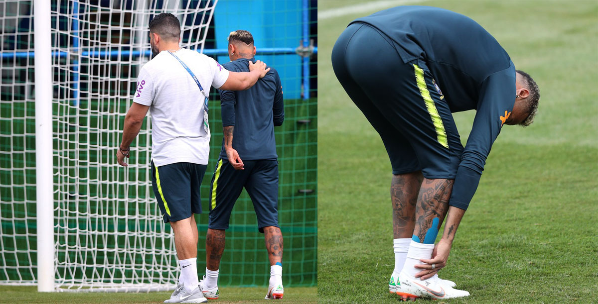 Neymar deixa o campo com dores no tornozelo direito