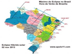 Confira o eclipse pelo mapa de como será visto no País