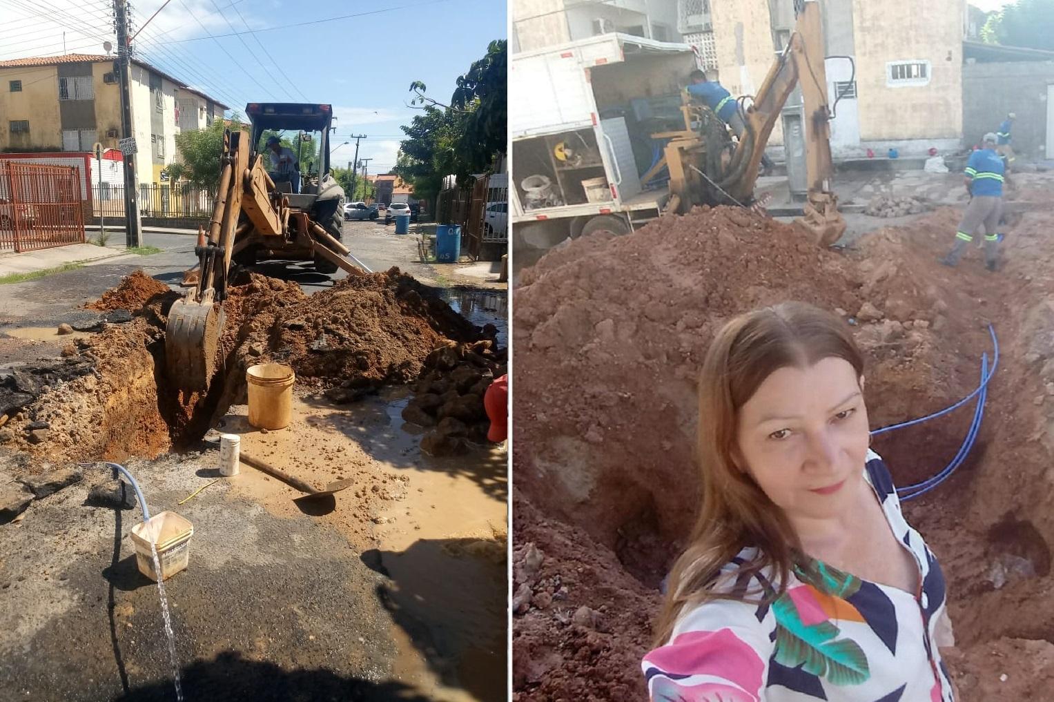 A força tarefa da Águas de Teresina e a presidente da Asmon, Maria de Lourdes Abreu