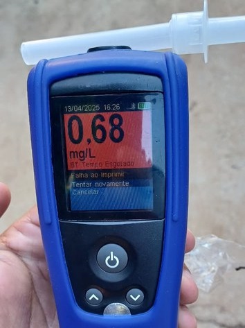 Foi realizado o teste do etilômetro, que acusou 0.68 mg/L de álcool por litro de ar expelido