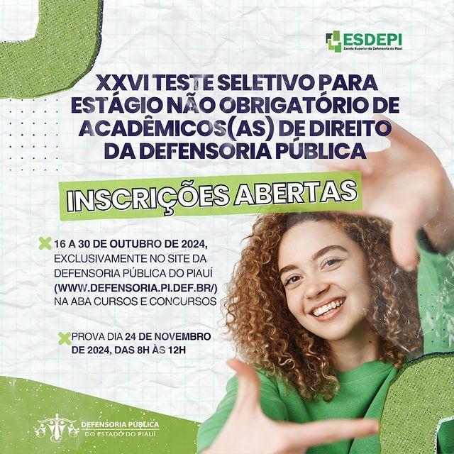 XXVI Teste Seletivo para Estágio não Obrigatório na Defensoria Pública para estudantes de Direito
