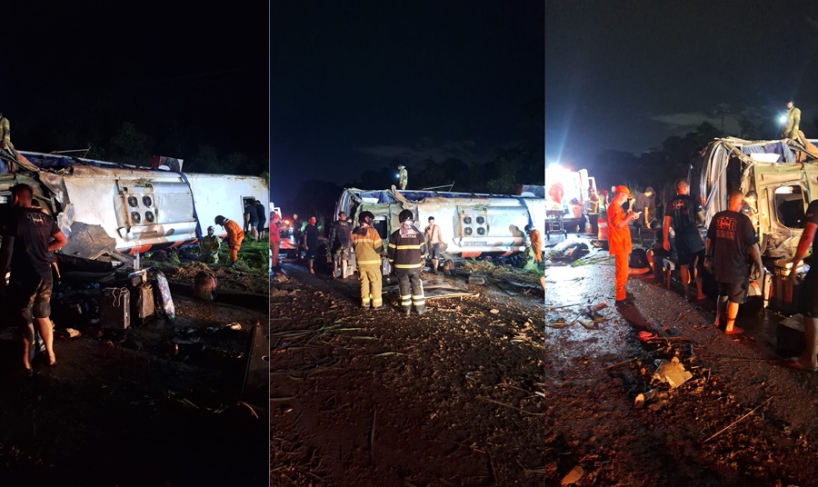 Ônibus do cantor Núzio Medeiros tomba em Teresina e seis pessoas ficam feridas