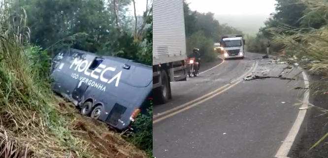 Ônibus da banda Moleca 100 Vergonha e ambulância se envolveram em acidente