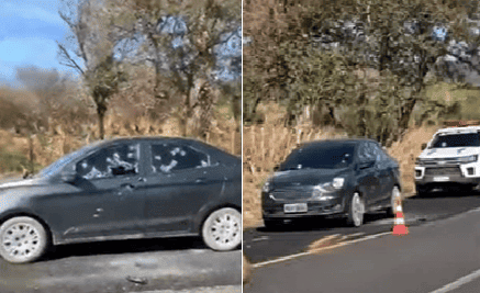 O carro ficou crivado de balas