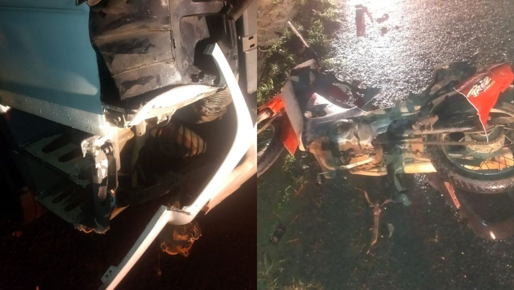 Acidente entre caminhão e moto