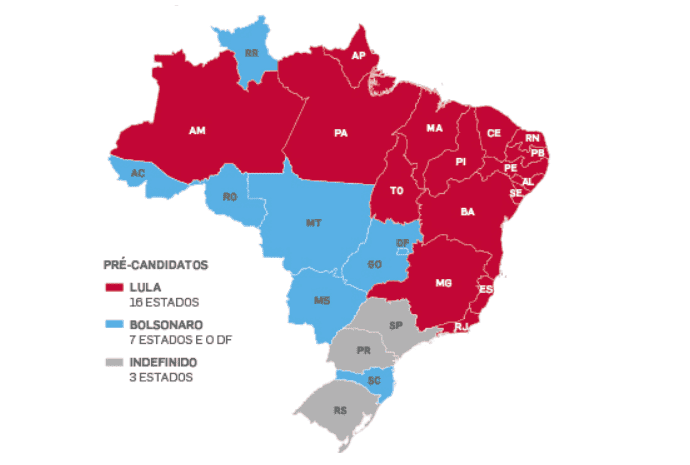 Mapa aponta as projeções eleitorais por estados