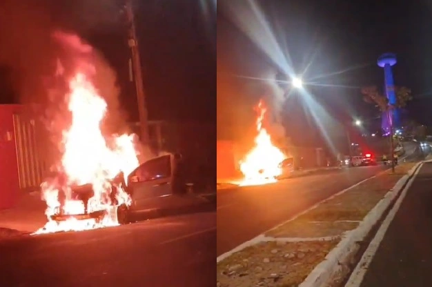 Carro pegou fogo próximo a Ponte Estaiada