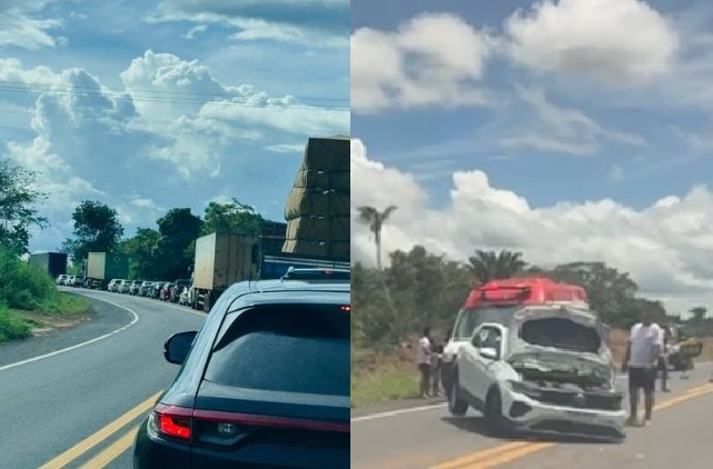 Acidente causa congestionamento na BR-316, em Lagoa do Piauí