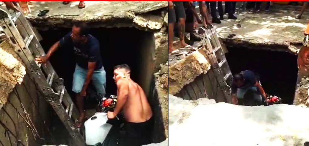 Cratera se abre após tampa de galeria ceder e provoca queda de motociclista com duas crianças na Zona Sul de Teresina.
