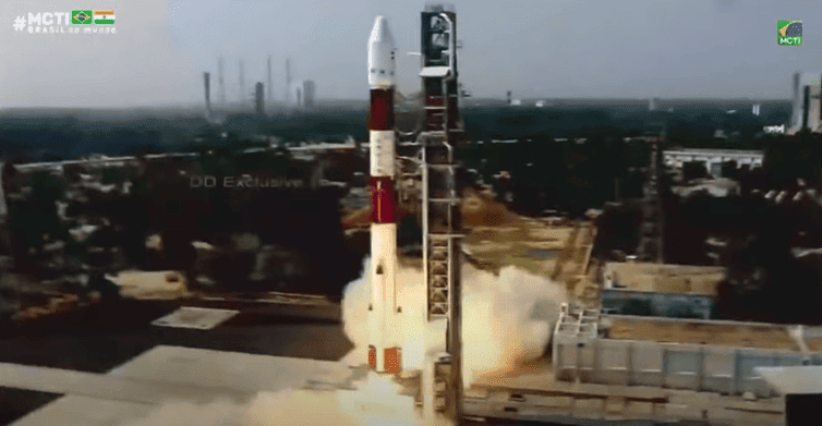 O satélite foi lançado no Centro de Lançamento Satish Dhawan Space Centre, em Sriharikota, na Índia. - Reprodução/Youtube MCTI