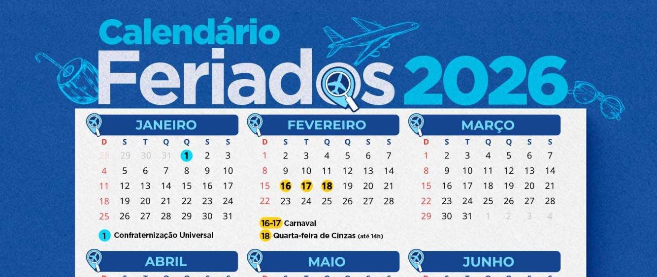 Calendário de 2026 - terá muitos feriados prolongados