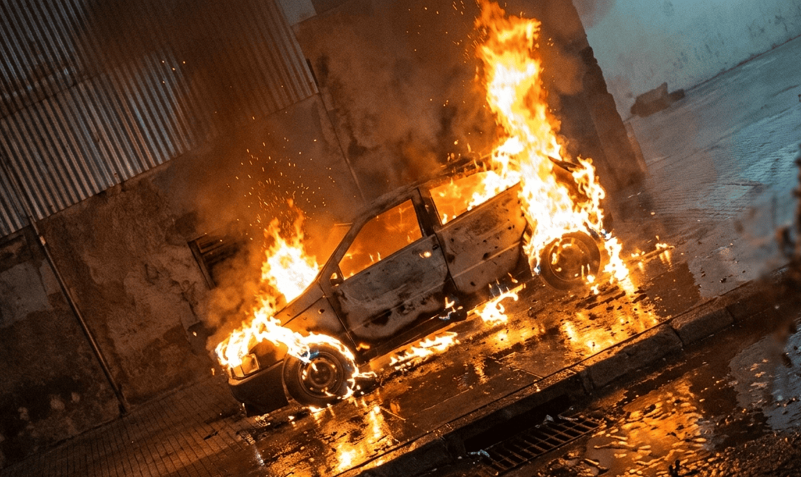 Carro é destruído por incêndio na BR-316, na zona Sul de Teresina.