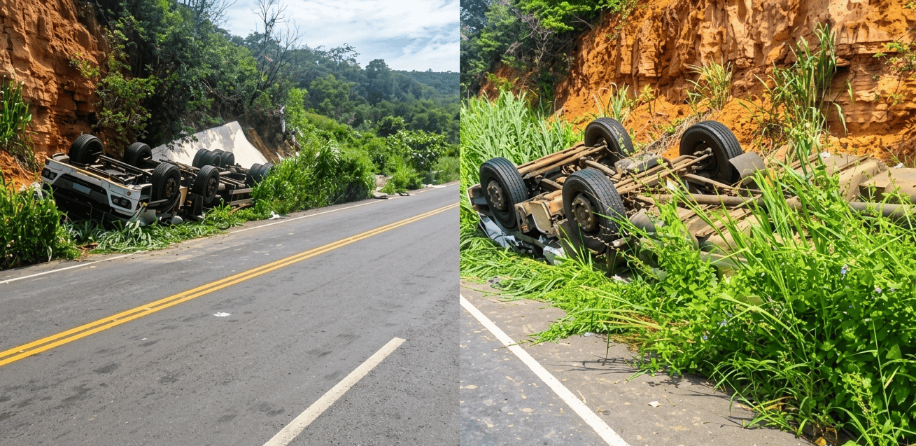 Caminhão capotado na PI-141 deixa uma pessoa morta e outra ferida no Sul do Piauí.