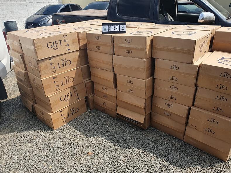 Carga de cigarro contrabandeada apreendida pelo Greco