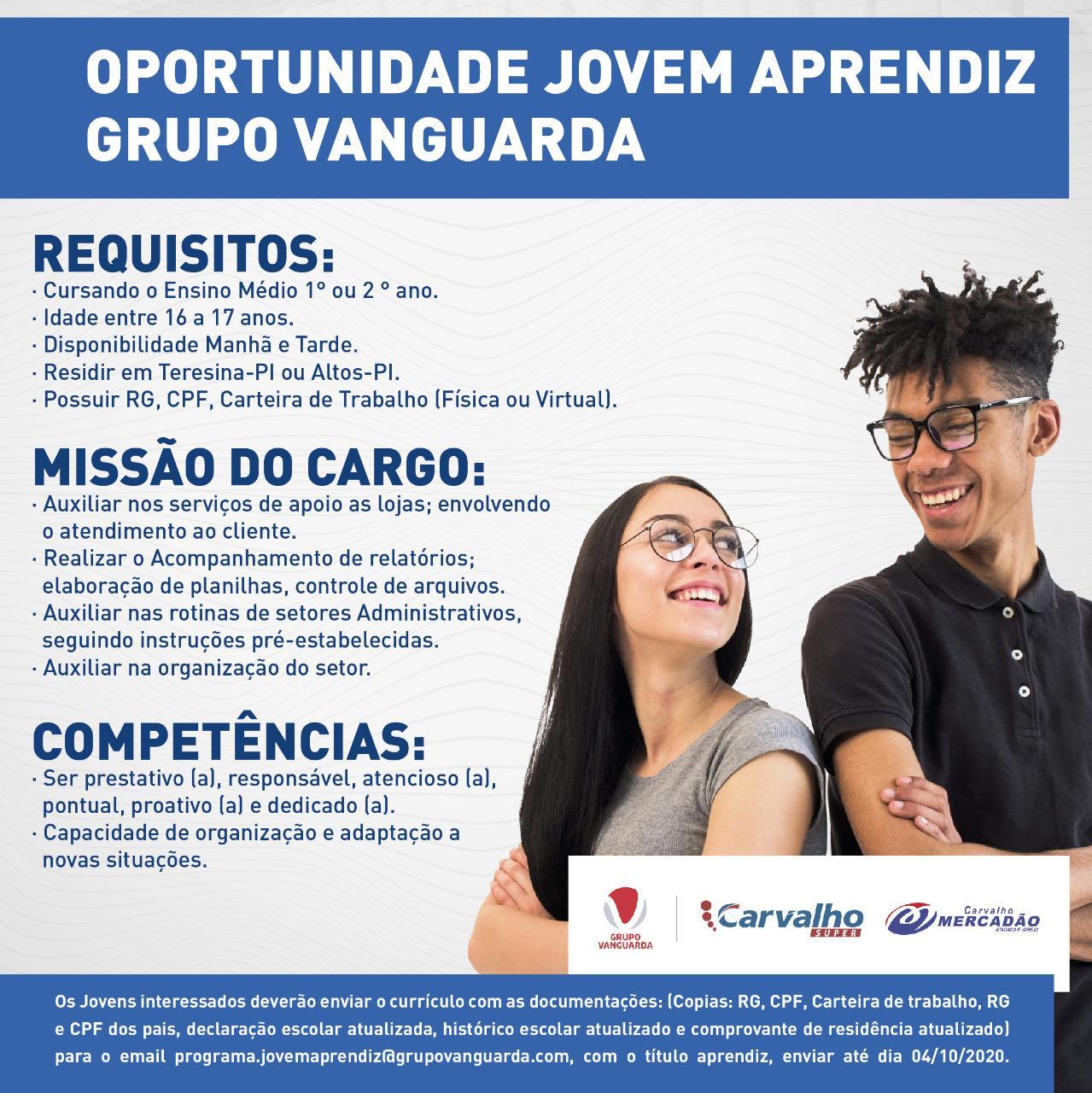 Grupo Vanguarda oferece oportunidade de trabalho para jovem aprendiz