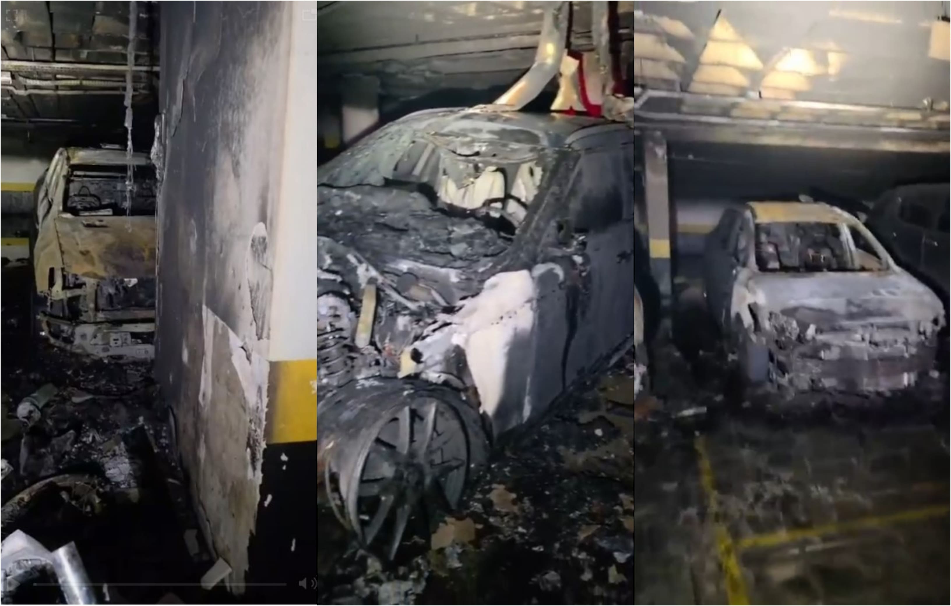 Quatro carros ficaram completamente destruídos por conta do incêndio