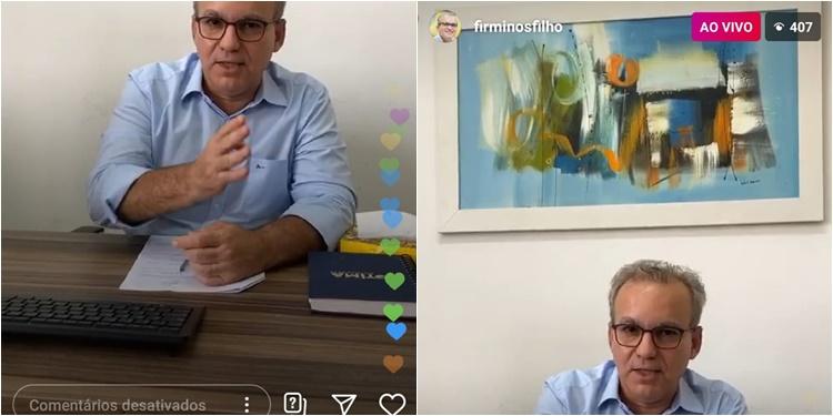 Prefeito Firmino Filho durante transmissão ao vivo em redes sociais neste sábado (21)