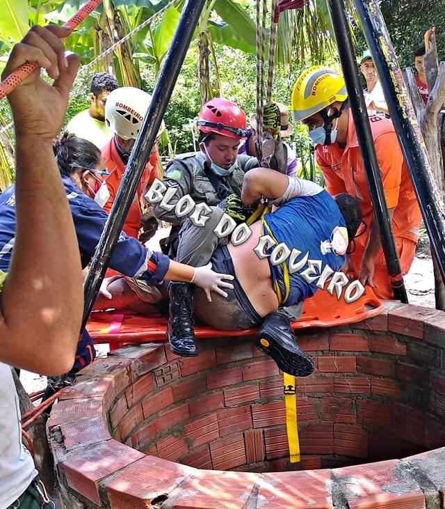 Bombeiros resgataram homem que caiu em poço