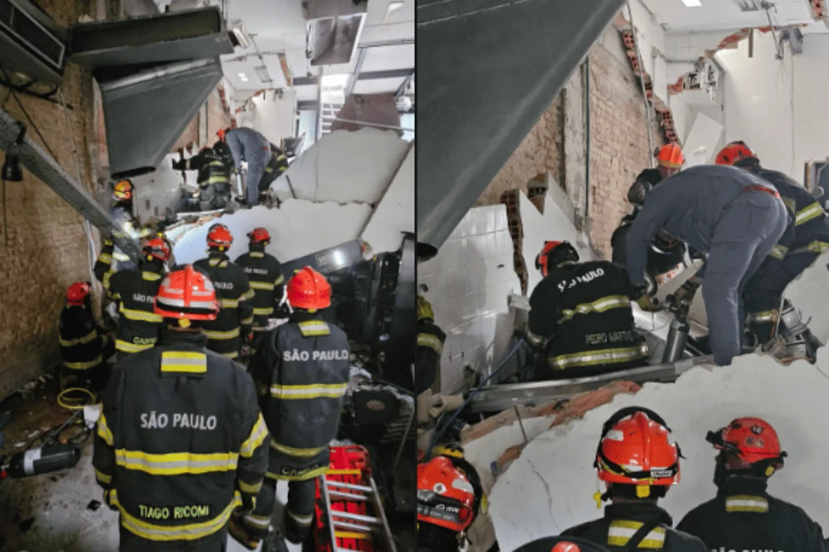 Uma mulher morreu após ficar presa sob os escombros do restaurante em São Paulo