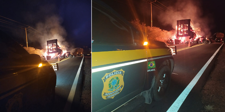 Veículos pegam fogo na BR-135
