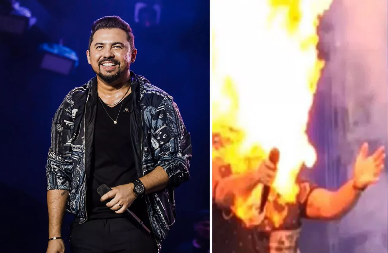 Xand Avião é atingido com fogo no rosto