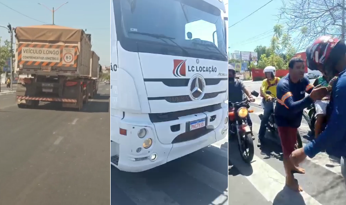 Caminhoneiro é contido por populares após atropelar ciclista na avenida kennedy
