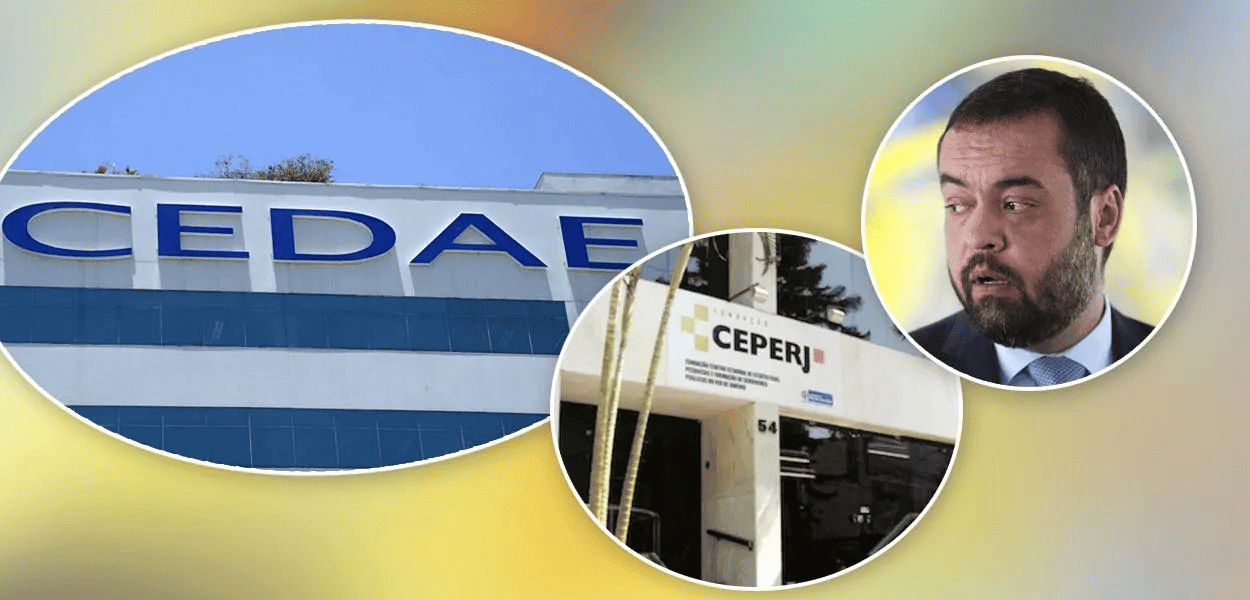 Fachadas da CEDAE e CEPERJ, e Cláudio Castro
