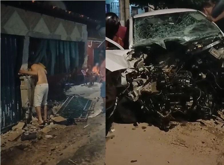 O veículo ficou totalmente destruído após invadir a residência