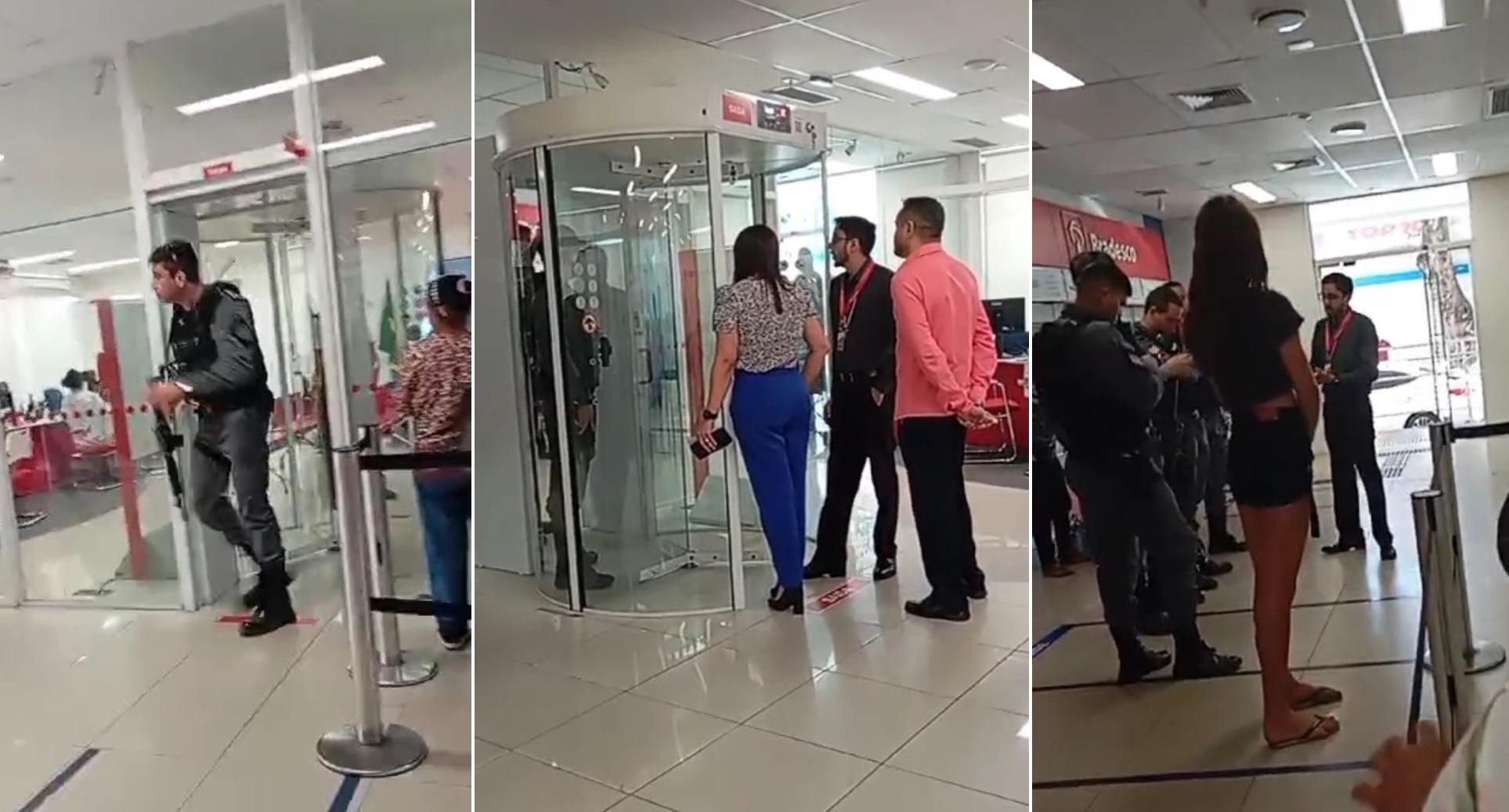 O PM se irritou porque a porta giratória do banco travou devido a arma que ele portava