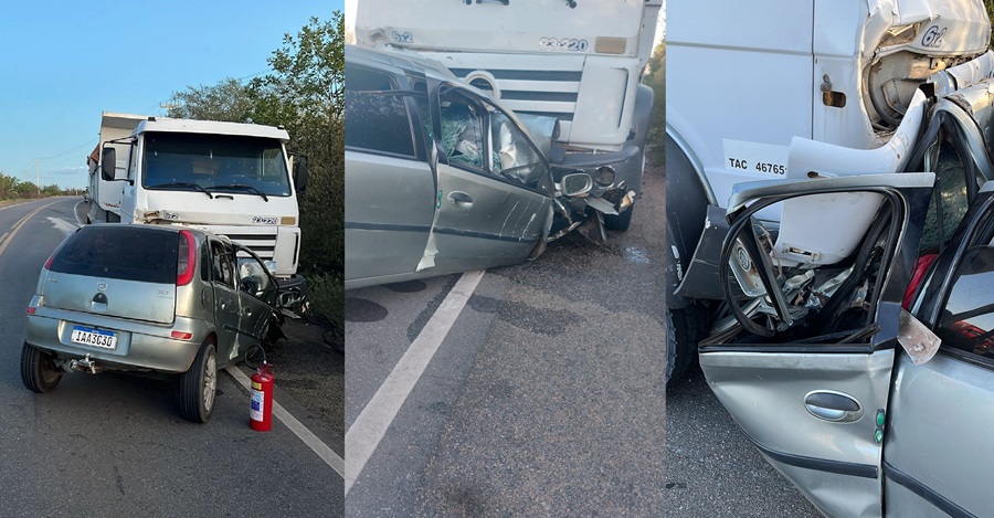Motorista morre ao colidir carro contra caminhão