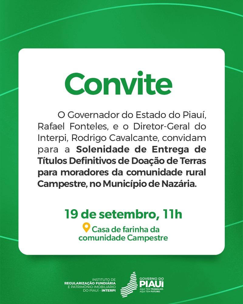Convite para Solenidade de Entrega de Títulos Definitivos de Doação de Terras
