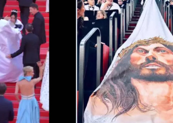 Atriz é 'retirada' do tapete vermelho de Cannes após exibir vestido com rosto de Jesus
