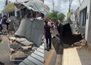 Fachadas de lojas desabam na avenida principal do bairro Dirceu e idoso fica ferido; vídeo