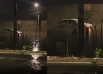 VÍDEO: Carro fica preso em rua alagada durante temporal no bairro Promorar, em Teresina