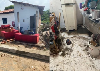 Casa alaga e muro desaba durante chuva na zona Sul de Teresina; família pede ajuda