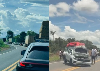 Acidente entre carro e caminhão deixa uma pessoa ferida e causa congestionamento na BR-316